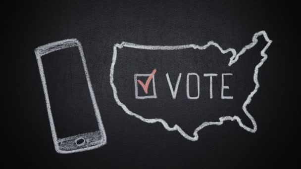 Kaart van de VS op schoolbord en datum van de verkiezingen op de smartphone — Stockvideo