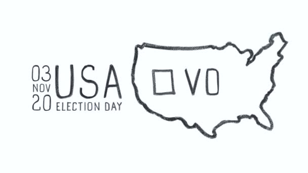 Stop motion de la carte des États-Unis et date de l'élection présidentielle isolé sur blanc — Video