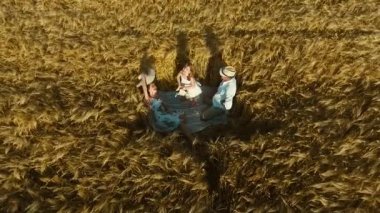 Piknikte şapkalar atan mutlu aile havası.