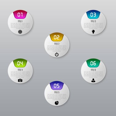 Grafik, diyagram, web tasarımı, sunum, iş akışı düzeni için vektör bilgi grafikleri şablonu. 6 seçenek, parça, adım veya süreç içeren iş konsepti