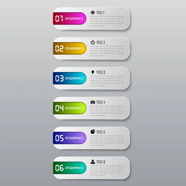 Modello di infografica vettoriale per grafico, diagramma, web design, presentazione, layout del flusso di lavoro. Concetto aziendale con 6 opzioni, parti, fasi o processi — Vettoriale Stock