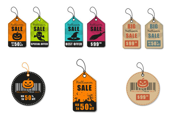 Набор векторов для Хэллоуина. Продажа на Хэллоуин, скидки и бирки предложений

