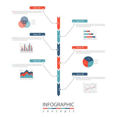 Grafik, diyagram, web tasarımı, sunum, iş akışı düzeni için vektör bilgi grafikleri şablonu. 6 seçenek, parça, adım veya süreç içeren iş konsepti