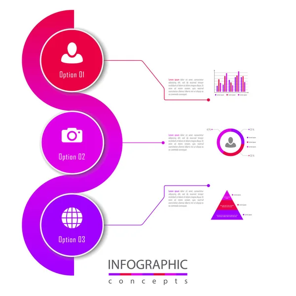 Grafik, diyagram, web tasarımı, sunum, iş akışı düzeni için vektör bilgi grafikleri şablonu. 3 seçenek, parça, adım veya süreç içeren iş konsepti