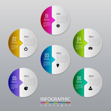 Grafik, diyagram, web tasarımı, sunum, iş akışı düzeni için vektör bilgi grafikleri şablonu. 6 seçenek, parça, adım veya süreç içeren iş konsepti