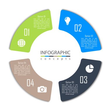 Grafik, diyagram, web tasarımı, sunum, iş akışı düzeni için vektör bilgi grafikleri şablonu. 4 seçenek, parça, adım veya süreç içeren iş konsepti