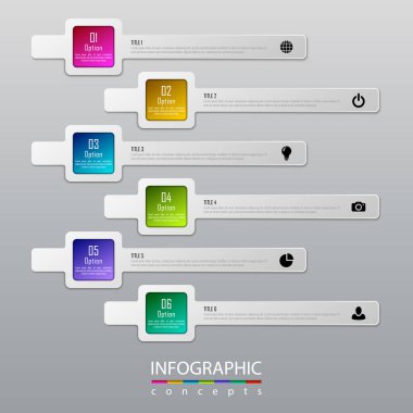 Grafik, diyagram, web tasarımı, sunum, iş akışı düzeni için vektör bilgi grafikleri şablonu. 6 seçenek, parça, adım veya süreç içeren iş konsepti