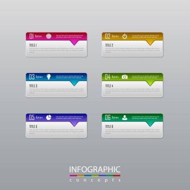 Grafik, diyagram, web tasarımı, sunum, iş akışı düzeni için vektör bilgi grafikleri şablonu. 6 seçenek, parça, adım veya süreç içeren iş konsepti