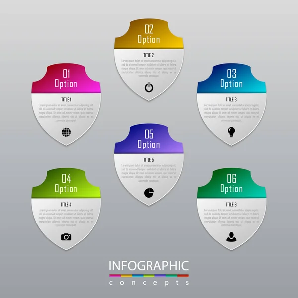 Plantilla de infografías vectoriales para gráfico, diagrama, diseño web, presentación, diseño de flujo de trabajo. Concepto de negocio con 6 opciones, partes, pasos o procesos — Vector de stock