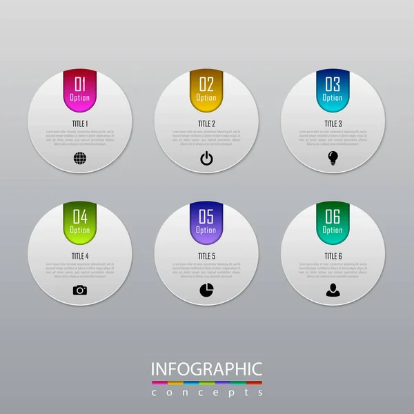 Plantilla de infografías vectoriales para gráfico, diagrama, diseño web, presentación, diseño de flujo de trabajo. Concepto de negocio con 6 opciones, partes, pasos o procesos — Vector de stock