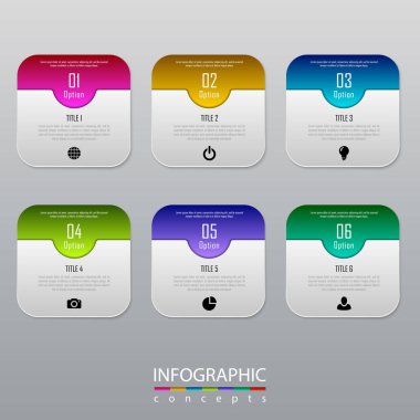 Grafik, diyagram, web tasarımı, sunum, iş akışı düzeni için vektör bilgi grafikleri şablonu. 6 seçenek, parça, adım veya süreç içeren iş konsepti