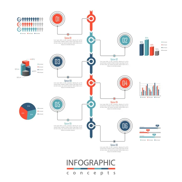 Векторный инфографический шаблон для графика, диаграммы, веб-дизайна, презентации, макета рабочего процесса. Бизнес-концепция с 6 вариантами, частями, этапами или процессами — стоковый вектор