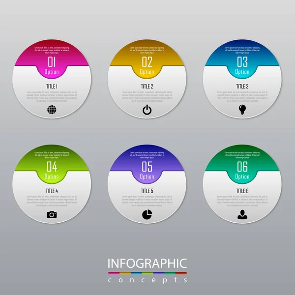 Plantilla de infografías vectoriales para gráfico, diagrama, diseño web, presentación, diseño de flujo de trabajo. Concepto de negocio con 6 opciones, partes, pasos o procesos — Vector de stock