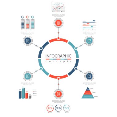 Grafik, diyagram, web tasarımı, sunum, iş akışı düzeni için vektör bilgi grafikleri şablonu. 6 seçenek, parça, adım veya süreç içeren iş konsepti