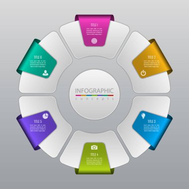 Grafik, diyagram, web tasarımı, sunum, iş akışı düzeni için vektör bilgi grafikleri şablonu. 6 seçenek, parça, adım veya süreç içeren iş konsepti