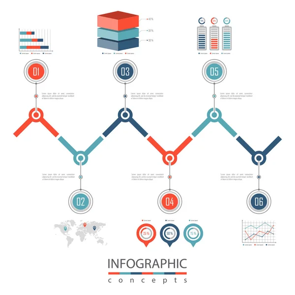 Vektor Infographics mall för diagram, diagram, webbdesign, presentation, Workflow layout. Affärsidé med 6 alternativ, delar, steg eller processer — Stock vektor