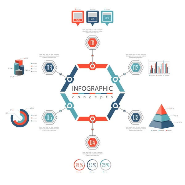 Vektor Infographics mall för diagram, diagram, webbdesign, presentation, Workflow layout. Affärsidé med 6 alternativ, delar, steg eller processer — Stock vektor