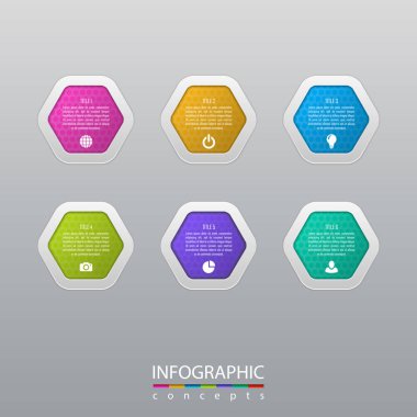 Grafik, diyagram, web tasarımı, sunum, iş akışı düzeni için vektör bilgi grafikleri şablonu. 6 seçenek, parça, adım veya süreç içeren iş konsepti