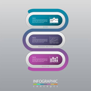 Grafik, diyagram, web tasarımı, sunum, iş akışı düzeni için vektör bilgi grafikleri şablonu. 3 seçenek, parça, adım veya süreç içeren iş konsepti