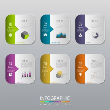 Grafik, diyagram, web tasarımı, sunum, iş akışı düzeni için vektör bilgi grafikleri şablonu. 6 seçenek, parça, adım veya süreç içeren iş konsepti