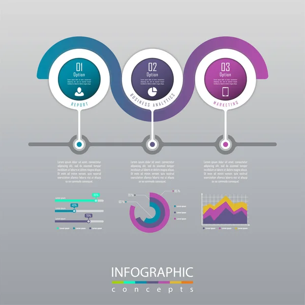 Vektor-Infografik-Vorlage für Diagramm, Webdesign, Präsentation, Workflow-Layout. Geschäftskonzept mit 3 Optionen, Teilen, Schritten oder Prozessen — Stockvektor