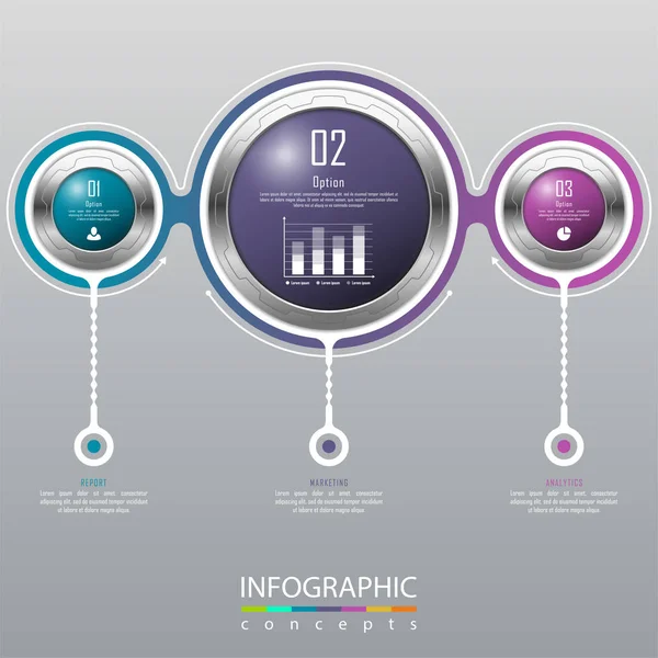 Plantilla de infografías vectoriales para gráfico, diagrama, diseño web, presentación, diseño de flujo de trabajo. Concepto de negocio con 3 opciones, partes, pasos o procesos — Vector de stock