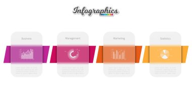Infographic tasarım şablonu. Şeffaf elementlerle ilerleme çubuğu. Çizelge, diyagram, web tasarımı, sunum, iş akışı düzeni için vektör bilgi çizimi kullanılabilir