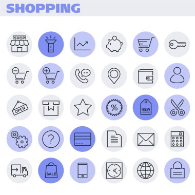 Modaya uygun satır içi kalın Alışveriş simgelerin vektör ayarla