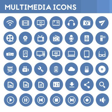 Moda düz tasarım büyük çokluortam simgeleri ayarlandı