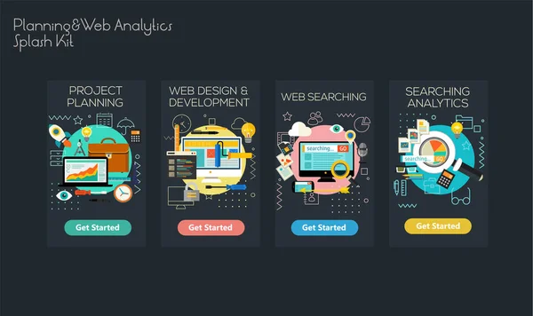 Conjunto Diseño Sensible Planificación Proyectos Búsqueda Análisis Desarrollo Web Pantallas — Archivo Imágenes Vectoriales