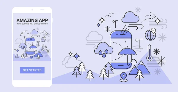 Hava Mevsimlik Kavramsal Hat Afiş Splash Ekran Gösterim Amacıyla Mobil — Stok Vektör