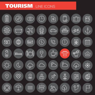 Trendy büyük turizm ve seyahat simgeler koleksiyonu. Vektör çizim