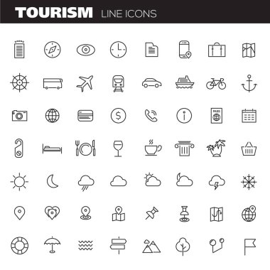 Seyahat ve Turizm metafor trendy doğrusal simgelerin vektör büyük set