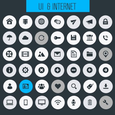 Trendy düz tasarım büyük UI ve Internet simgeler kümesi. Vektör çizim