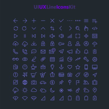 110 UI ve Ux kalın kalın çizgi Icons collection, mobil arabirimler için. Vektör çizim