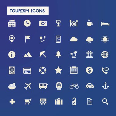 Trendy büyük turizm ve seyahat simgeler koleksiyonu. Vektör çizim