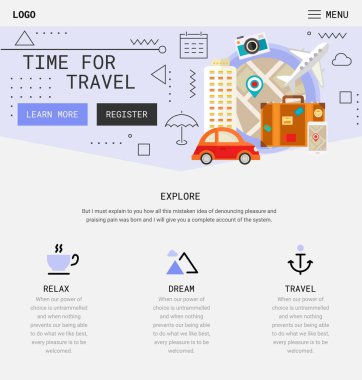 Trendy duyarlı açılış sayfası veya bir sayfa web sitesi şablonu, yeni retro tasarımı 80s 90s stil, başlatma ve apps için ile. Vektör çizim