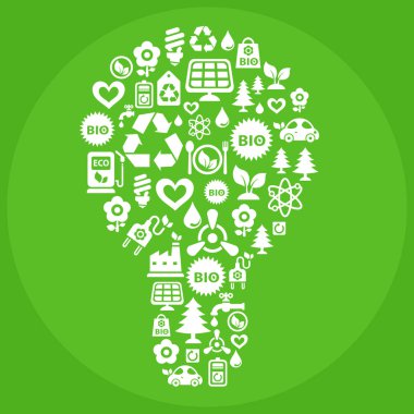 Vektör Go Green ekolojik illüstrasyon ekoloji simgelerin yer alan ampul şeklinde