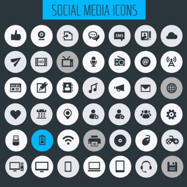 Modern düz tasarım büyük Sosyal Medya Icons set. Vektör çizim