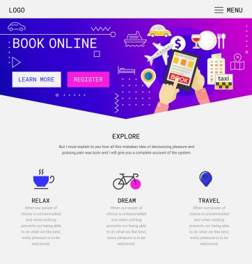 Düz tasarım duyarlı başlangıç ve serbest kullanıcı arabirimi mobil app sıçrama ekranları şablonu trendy çizimler ve 3d smartphone mockup. Vektör çizim