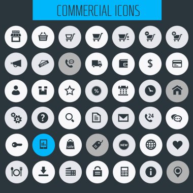 Trendy düz tasarım büyük ticari simgeler kümesi. Vektör çizim