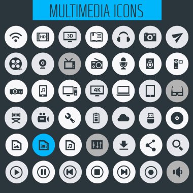 Modern düz tasarım büyük Multimedia Icons set. Vektör çizim