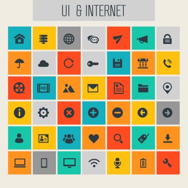 Trendy düz tasarım büyük UI ve Internet simgeler kümesi. Vektör çizim