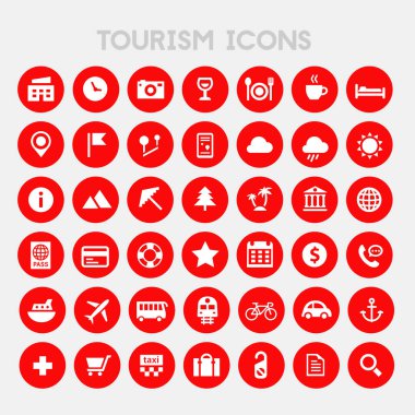 Seyahat ve Turizm metafor trendy simgeler vektör büyük set