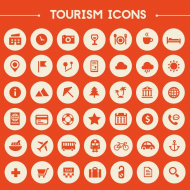 Seyahat ve Turizm metafor trendy simgeler vektör büyük set