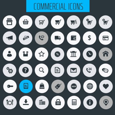 Trendy düz tasarım büyük ticari simgeler kümesi. Vektör çizim