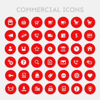 Trendy düz tasarım büyük ticari simgeler kümesi. Vektör çizim