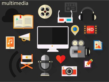 Düz tasarım multimedya sanayi için soyut kavram. Vektör çizim