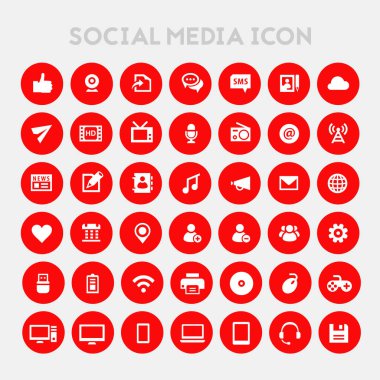 Modern düz tasarım büyük Sosyal Medya Icons set. Vektör çizim