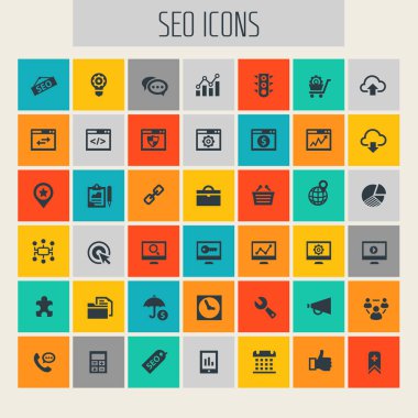 Modern düz tasarım büyük Seo Icons set. Vektör çizim